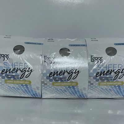 Leggs Sheer Energy Control Top Size B Nude 97844 - 3 Pack - Light Support Leg